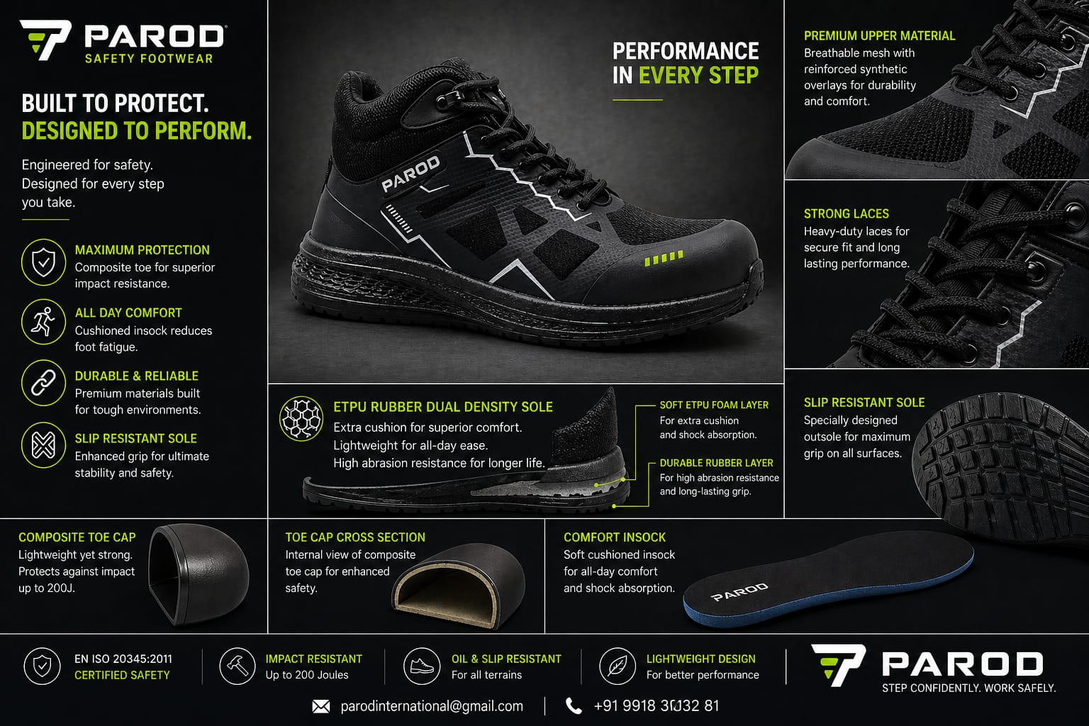 Parod black-green safety footwear